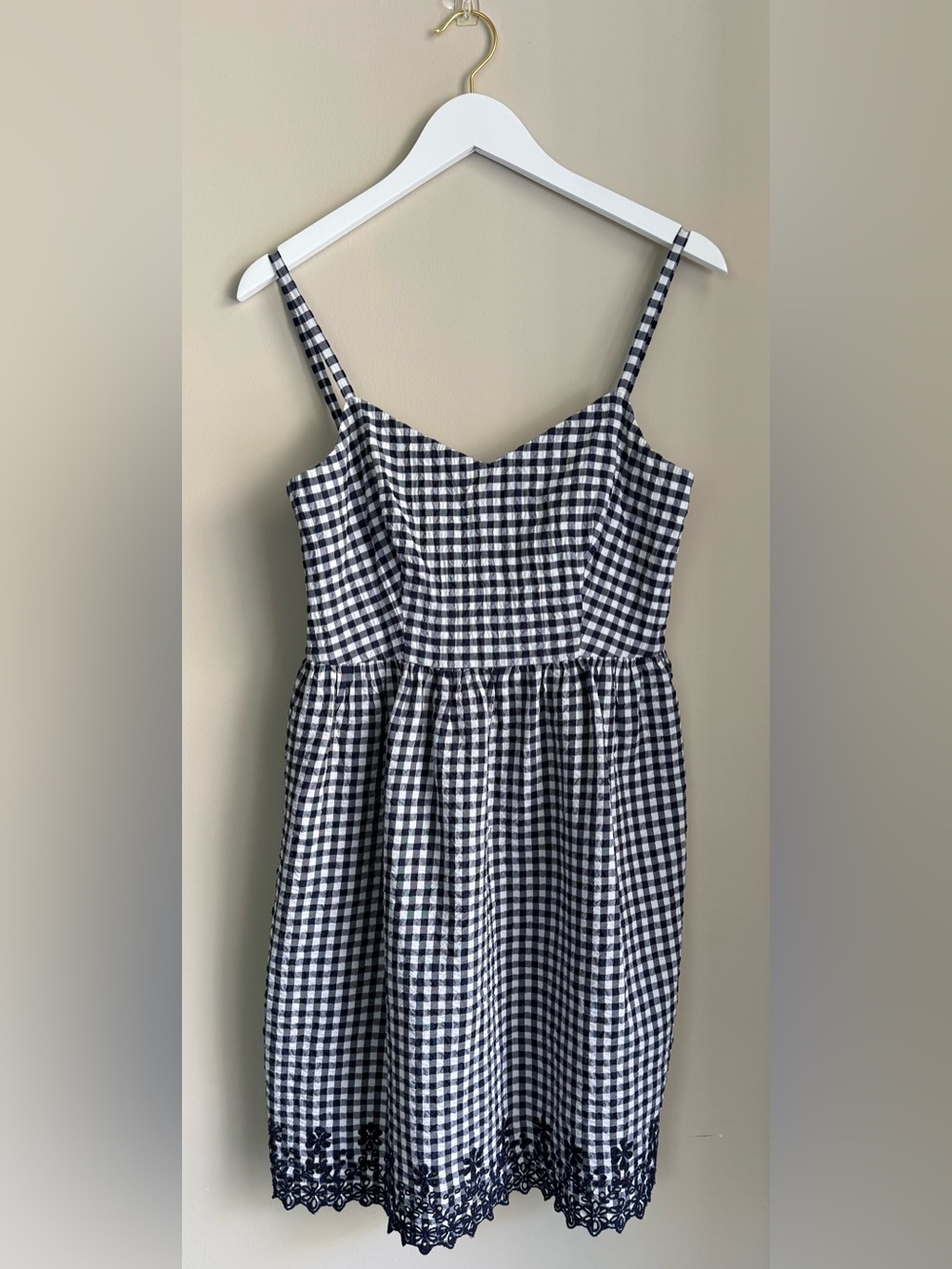 Draper James Navy and White Gingham Embroidered Dress-size 8